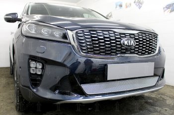 4 299 р. Защитная сетка в бампер (низ, ячейка 4х10 мм) Alfeco Премиум KIA Sorento UM/Prime рестайлинг (2018-2020) (Хром)  с доставкой в г. Москва. Увеличить фотографию 2