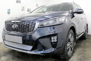 4 299 р. Защитная сетка в бампер (низ, ячейка 4х10 мм) Alfeco Премиум KIA Sorento UM/Prime рестайлинг (2018-2020) (Хром)  с доставкой в г. Москва. Увеличить фотографию 3