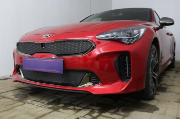 5 999 р. Защитная сетка в бампер (верх, ячейка 4х10 мм) Alfeco Премиум KIA Stinger (2017-2024) (Чёрная)  с доставкой в г. Москва. Увеличить фотографию 2