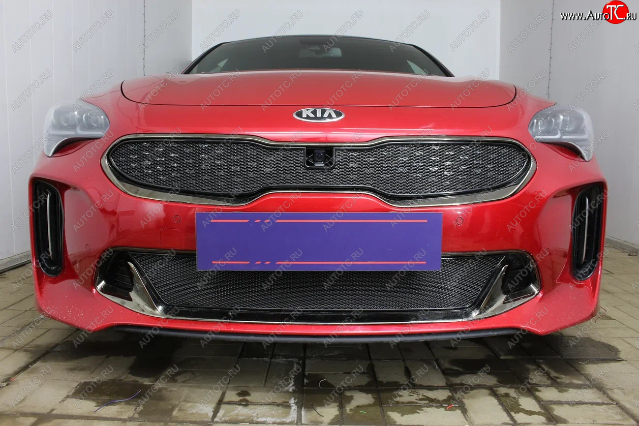 4 099 р. Защитная сетка в бампер (низ, ячейка 4х10 мм) Alfeco Премиум KIA Stinger (2017-2024) (Чёрная)  с доставкой в г. Москва