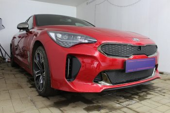 4 099 р. Защитная сетка в бампер (низ, ячейка 4х10 мм) Alfeco Премиум KIA Stinger (2017-2024) (Чёрная)  с доставкой в г. Москва. Увеличить фотографию 4