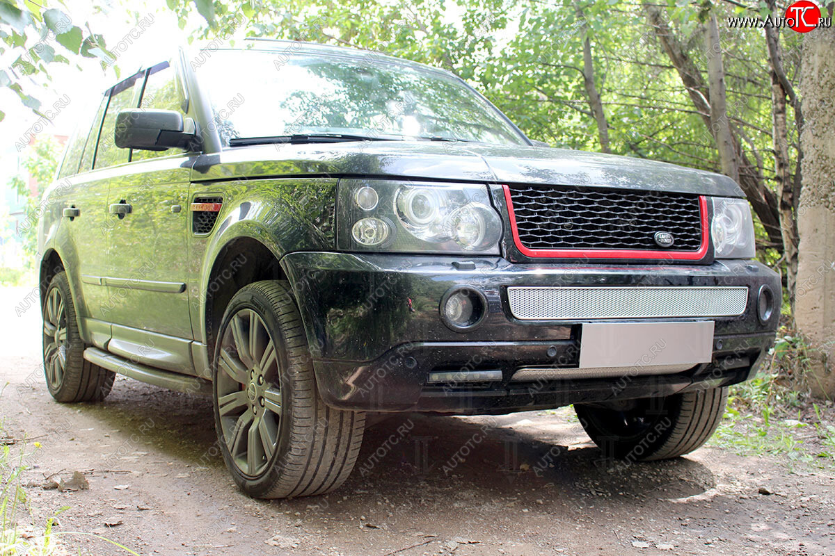 4 299 р. Защитная сетка в бампер (середина, ячейка 4х10 мм) Alfeco Премиум Land Rover Range Rover Sport 1 L320 дорестайлинг (2005-2009) (Хром)  с доставкой в г. Москва