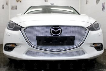 Защитная сетка в бампер (низ, ячейка 4х10 мм) Alfeco Премиум Mazda 3/Axela BM рестайлинг, хэтчбэк (2016-2019) ()