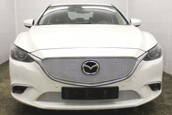 Защитная сетка в бампер (низ, компл. Activ, ячейка 4х10 мм) Alfeco Премиум Mazda 6 GJ 1-ый рестайлинг седан (2015-2018) ()