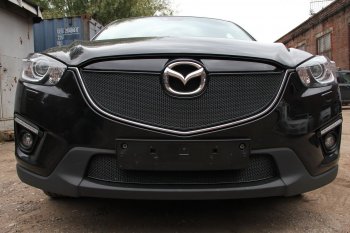 Защитная сетка в бампер (низ, ячейка 4х10 мм) Alfeco Премиум Mazda CX-5 KE дорестайлинг (2011-2014)  (Чёрная)