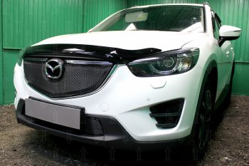 6 599 р. Защитная сетка в бампер (верх, ячейка 4х10 мм) Alfeco Премиум Mazda CX-5 KE рестайлинг (2015-2017) (Чёрная)  с доставкой в г. Москва. Увеличить фотографию 2