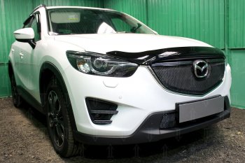 6 599 р. Защитная сетка в бампер (верх, ячейка 4х10 мм) Alfeco Премиум Mazda CX-5 KE рестайлинг (2015-2017) (Чёрная)  с доставкой в г. Москва. Увеличить фотографию 3