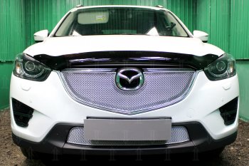 Защитная сетка в бампер (верх, ячейка 4х10 мм) Alfeco Премиум Mazda (Мазда) CX-5 (ЦХ-5)  KE (2015-2017) KE рестайлинг  (Хром)