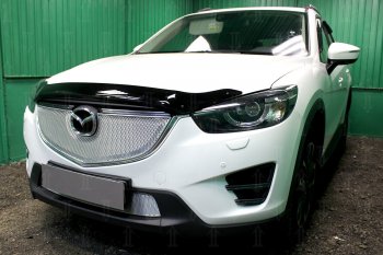 7 549 р. Защитная сетка в бампер (верх, ячейка 4х10 мм) Alfeco Премиум  Mazda CX-5  KE (2015-2017) рестайлинг (Хром)  с доставкой в г. Москва. Увеличить фотографию 3