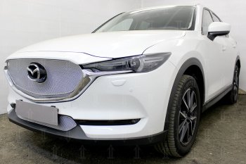 7 349 р. Защитная сетка в бампер (верх, 3D, ячейка 4х10 мм) Alfeco Премиум  Mazda CX-5  KF (2016-2024) (Хром)  с доставкой в г. Москва. Увеличить фотографию 2