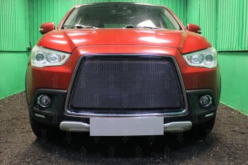 7 249 р. Защитная сетка в бампер (3D, ячейка 4х10 мм) Alfeco Премиум  Mitsubishi ASX (2010-2012) дорестайлинг (Чёрная)  с доставкой в г. Москва. Увеличить фотографию 1