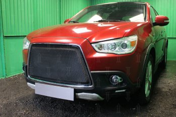 7 249 р. Защитная сетка в бампер (3D, ячейка 4х10 мм) Alfeco Премиум Mitsubishi ASX дорестайлинг (2010-2012) (Чёрная)  с доставкой в г. Москва. Увеличить фотографию 2