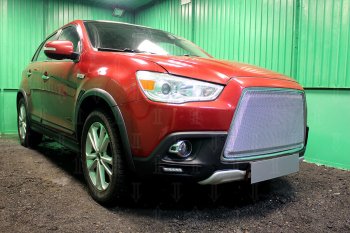 8 349 р. Защитная сетка в бампер (3D, ячейка 4х10 мм) Alfeco Премиум Mitsubishi ASX дорестайлинг (2010-2012) (Хром)  с доставкой в г. Москва. Увеличить фотографию 2