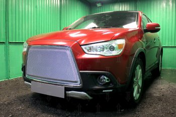 8 349 р. Защитная сетка в бампер (3D, ячейка 4х10 мм) Alfeco Премиум Mitsubishi ASX дорестайлинг (2010-2012) (Хром)  с доставкой в г. Москва. Увеличить фотографию 3