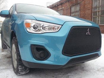 Защитная сетка в бампер (низ, ячейка 4х10 мм) Alfeco Премиум Mitsubishi ASX 1-ый рестайлинг (2013-2016) ()