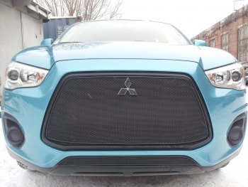 3 679 р. Защитная сетка в бампер (низ, ячейка 4х10 мм) Alfeco Премиум Mitsubishi ASX 1-ый рестайлинг (2013-2016) (Чёрная)  с доставкой в г. Москва. Увеличить фотографию 3