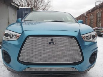 Защитная сетка в бампер (верх, ячейка 4х10 мм) Alfeco Премиум Mitsubishi ASX 1-ый рестайлинг (2013-2016) ()