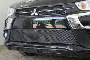 4 999 р. Защитная сетка в бампер (середина, ячейка 4х10 мм) Alfeco Премиум Mitsubishi ASX 2-ой рестайлинг (2017-2020) (Чёрная)  с доставкой в г. Москва. Увеличить фотографию 2