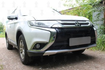 10 399 р. Защитная сетка в бампер (3 части, ячейка 4х10 мм) Alfeco Премиум  Mitsubishi Outlander  GF (2015-2018) 2-ой рестайлинг (Чёрная)  с доставкой в г. Москва. Увеличить фотографию 3