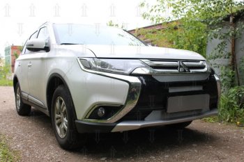 8 999 р. Защитная сетка в бампер (3 части, ячейка 4х10 мм) Alfeco Премиум Mitsubishi Outlander GF 2-ой рестайлинг (2015-2018) (Хром)  с доставкой в г. Москва. Увеличить фотографию 2