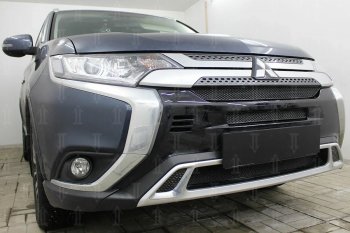 9 499 р. Защитная сетка в бампер (3 части, ячейка 4х10 мм) Alfeco Премиум Mitsubishi Outlander GF 3-ий рестайлинг (2018-2022) (Чёрная)  с доставкой в г. Москва. Увеличить фотографию 2