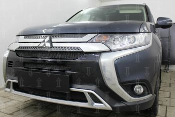 9 499 р. Защитная сетка в бампер (3 части, ячейка 4х10 мм) Alfeco Премиум Mitsubishi Outlander GF 3-ий рестайлинг (2018-2022) (Чёрная)  с доставкой в г. Москва. Увеличить фотографию 4