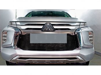 Защитная сетка в бампер (низ, ячейка 4х10 мм) Стрелка11 Премиум Mitsubishi Pajero Sport QF рестайлинг (2019-2022) ()