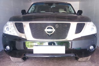 4 199 р. Защитная сетка в бампер (низ, ячейка 4х10 мм) Стрелка11 Премиум Nissan Patrol 6 Y62 дорестайлинг (2010-2014) (Чёрная)  с доставкой в г. Москва. Увеличить фотографию 3