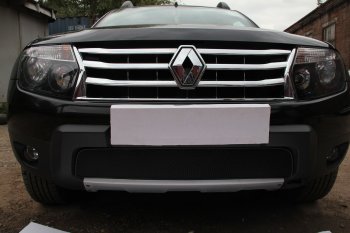 Защитная сетка в бампер (низ, ячейка 4х10 мм) Стрелка11 Премиум Renault Duster HS дорестайлинг (2010-2015)  (Чёрная)