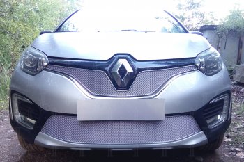 Защитная сетка в бампер (верх, ячейка 4х10 мм) Стрелка11 Премиум Renault Kaptur дорестайлинг (2016-2020)  (Хром)