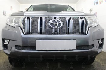 Защитная сетка в бампер (верх, ячейка 4х10 мм) Стрелка11 Премиум Toyota Land Cruiser Prado J150 3-ий рестайлинг (2020-2024)  (Чёрная)