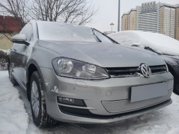 4 299 р. Защитная сетка в бампер (низ, ячейка 4х10 мм) Стрелка11 Премиум Volkswagen Golf 7 дорестайлинг, хэтчбэк 5 дв. (2012-2017) (Хром)  с доставкой в г. Москва. Увеличить фотографию 3