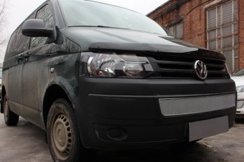 4 299 р. Защитная сетка в бампер (низ, ячейка 4х10 мм) Стрелка11 Премиум Volkswagen Transporter T5 рестайлинг (2009-2015) (Хром)  с доставкой в г. Москва. Увеличить фотографию 2