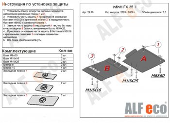 Защита КПП (V-3,5, 2 части) Alfeco INFINITI FX35 S50 дорестайлинг (2002-2005) ()