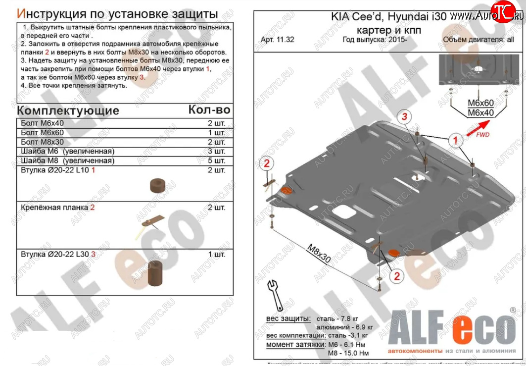 4 999 р. Защита картера двигателя и КПП Alfeco  KIA Cerato  4 BD (2018-2024) дорестайлинг седан, дорестайлинг, хэтчбэк, рестайлинг седан (Сталь 2 мм)  с доставкой в г. Москва