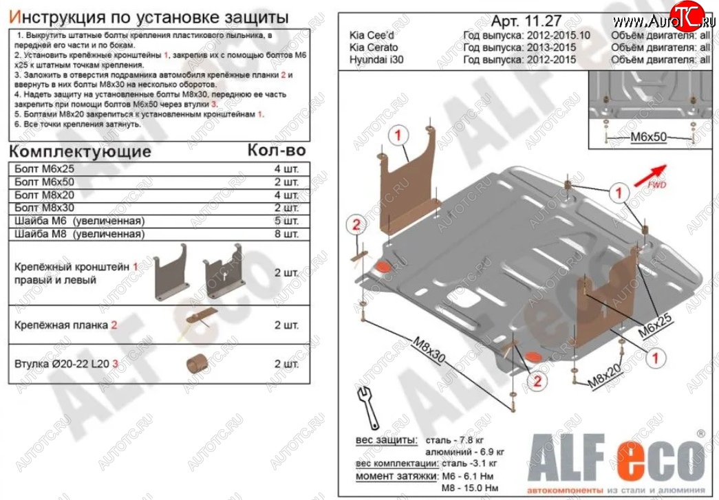 5 449 р. Защита картера двигателя и КПП Alfeco  KIA Cerato  3 YD (2013-2016) дорестайлинг седан (Сталь 2 мм)  с доставкой в г. Москва