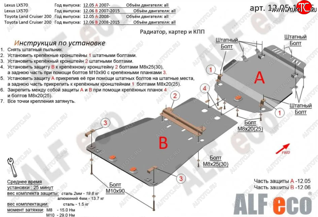 9 999 р. Защита картера, радиатора и КПП (V-5,7, 2 части) Alfeco  Lexus LX570  J200 (2007-2015) дорестайлинг, 1-ый рестайлинг (Сталь 2 мм)  с доставкой в г. Москва
