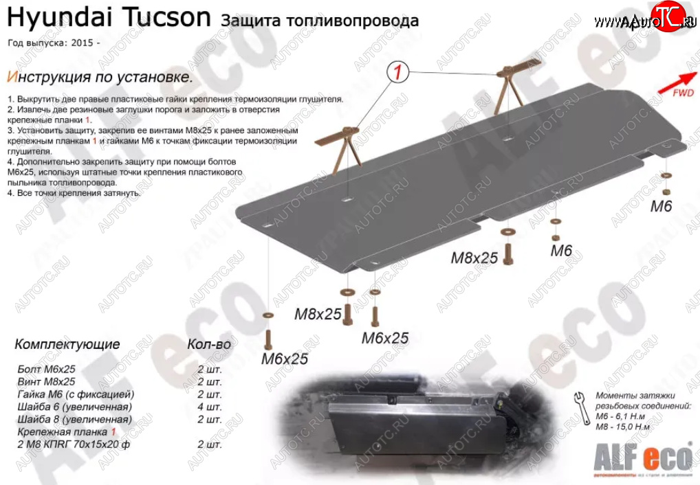 4 799 р. Защита топливопровода Alfeco  Hyundai Tucson  TL (2015-2021) дорестайлинг, рестайлинг (Алюминий 3 мм)  с доставкой в г. Москва