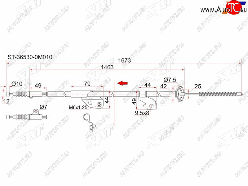 1 359 р. Трос ручника RH 2WD SAT  Nissan Almera  седан - Sunny ( N14,  B15,  N16) (-Antiskid)  с доставкой в г. Москва