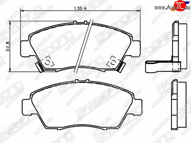 2 099 р. Колодки тормозные AKEBONO (передние) Honda Civic ES седан дорестайлинг (2000-2003)  с доставкой в г. Москва