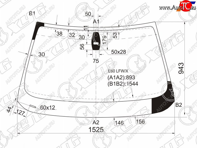 7 699 р. Стекло лобовое (Прямоугольный датчик дождя) XYG  BMW 5 серия ( E60,  E61) (2003-2007) седан дорестайлинг, универсал дорестайлинг  с доставкой в г. Москва