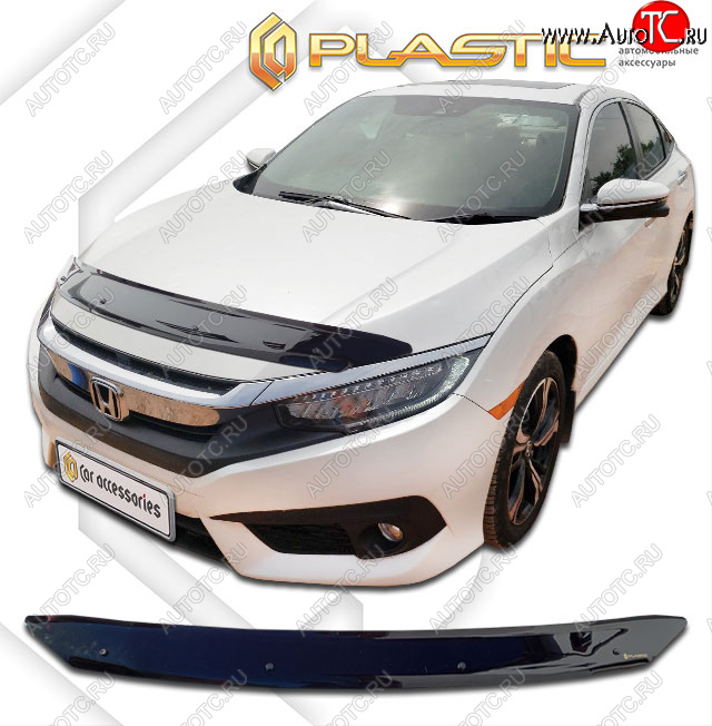 1 899 р. Дефлектор капота (Япония) CA-Plastic  Honda Civic  FK7 (2017-2019) хэтчбэк 5 дв. дорестайлинг (classic черный, без надписи)  с доставкой в г. Москва