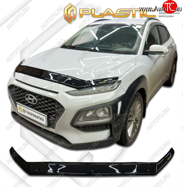 2 159 р. Дефлектор капота CA-Plastic  Hyundai Kona  OS (2017-2021) дорестайлинг (classic черный, без надписи)  с доставкой в г. Москва