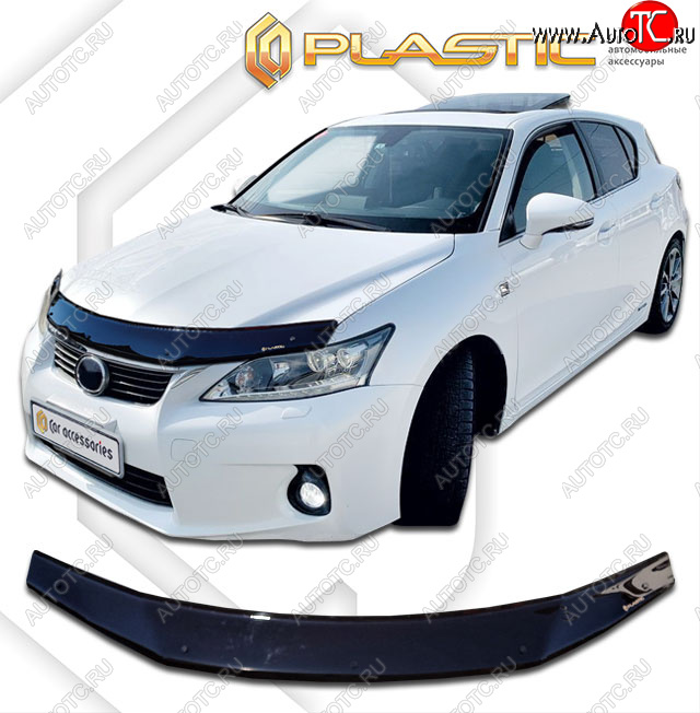 2 079 р. Дефлектор капота CA-Plastic  Lexus CT200h  A10 (2011-2013) дорестайлинг (classic черный, с надписью)  с доставкой в г. Москва