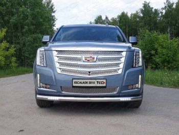 40 649 р. Защита переднего бампера нижняя с ДХО 76,1 мм ТСС Тюнинг Cadillac Escalade GMTK2 джип 5 дв. короткая база (2015-2020) (нержавейка)  с доставкой в г. Москва. Увеличить фотографию 1