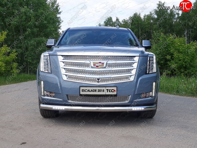 40 649 р. Защита переднего бампера нижняя с ДХО 76,1 мм ТСС Тюнинг Cadillac Escalade GMTK2 джип 5 дв. короткая база (2015-2020) (нержавейка)  с доставкой в г. Москва