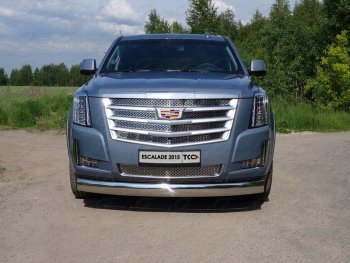 Защита переднего бампера нижняя овальная 120х60 мм ТСС Тюнинг Cadillac Escalade GMTK2 джип 5 дв. короткая база (2015-2020)  (нержавейка)