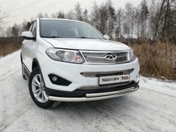 Защита переднего бампера нижняя двойная 60,3*42,4 мм ТСС Тюнинг Chery Tiggo 5 (T21) дорестайлинг (2014-2017) ()