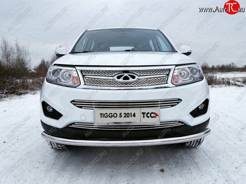 4 649 р. Нижняя декоративная вставка в бампер ТСС Тюнинг  Chery Tiggo 5  (T21) (2014-2017) дорестайлинг (d 12 мм)  с доставкой в г. Москва