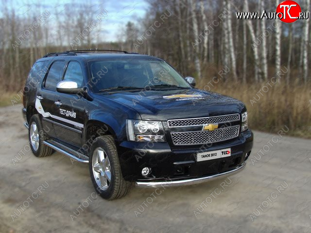 28 699 р. Защита переднего бампера овальная 75х42 мм ТСС тюнинг  Chevrolet Tahoe ( GMT900,  K2UC) (2006-2021) 5 дв. (нержавейка)  с доставкой в г. Москва